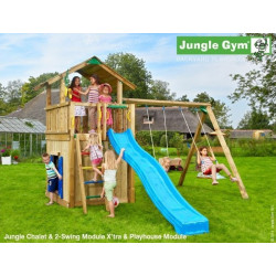 Hřiště Jungle Chalet se skluzavkou, modulem Playhouse a 2-Swing X´tra